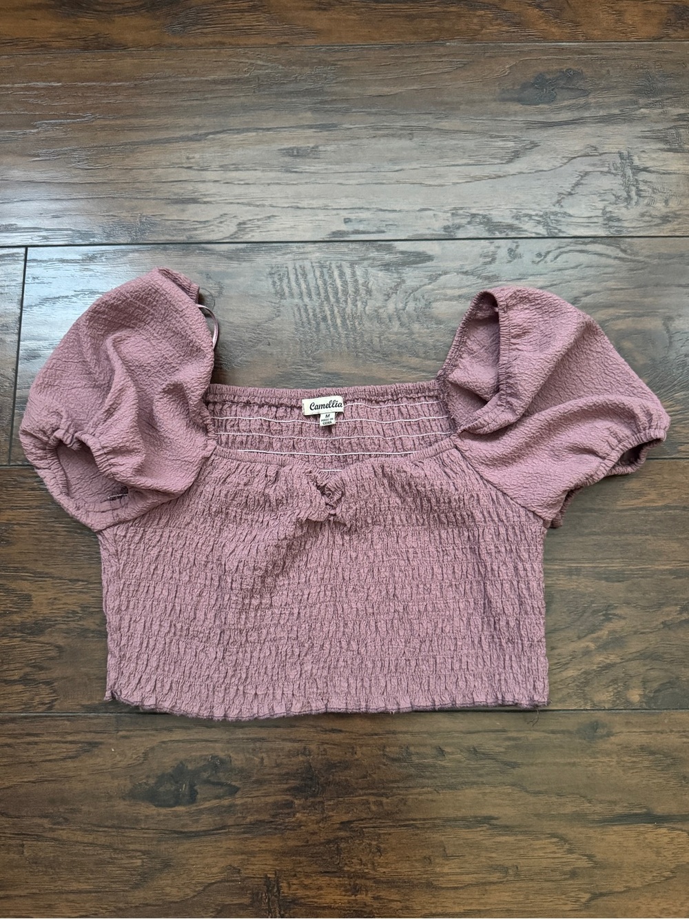 Camellia Mauve Smocked Puff-Sleeve Crop Top